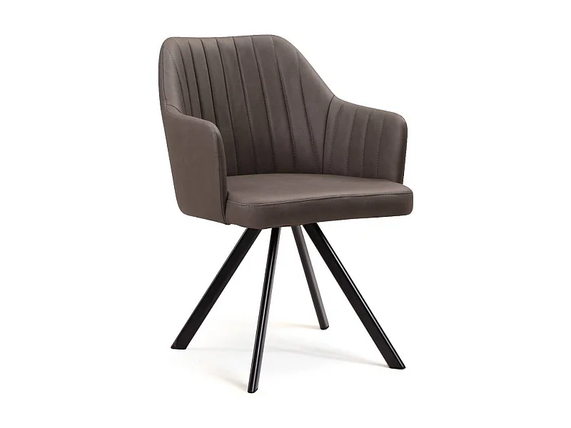 Armlehnstuhl Esszimmerstuhl in Dunkelbraun mit Gestell aus Metall