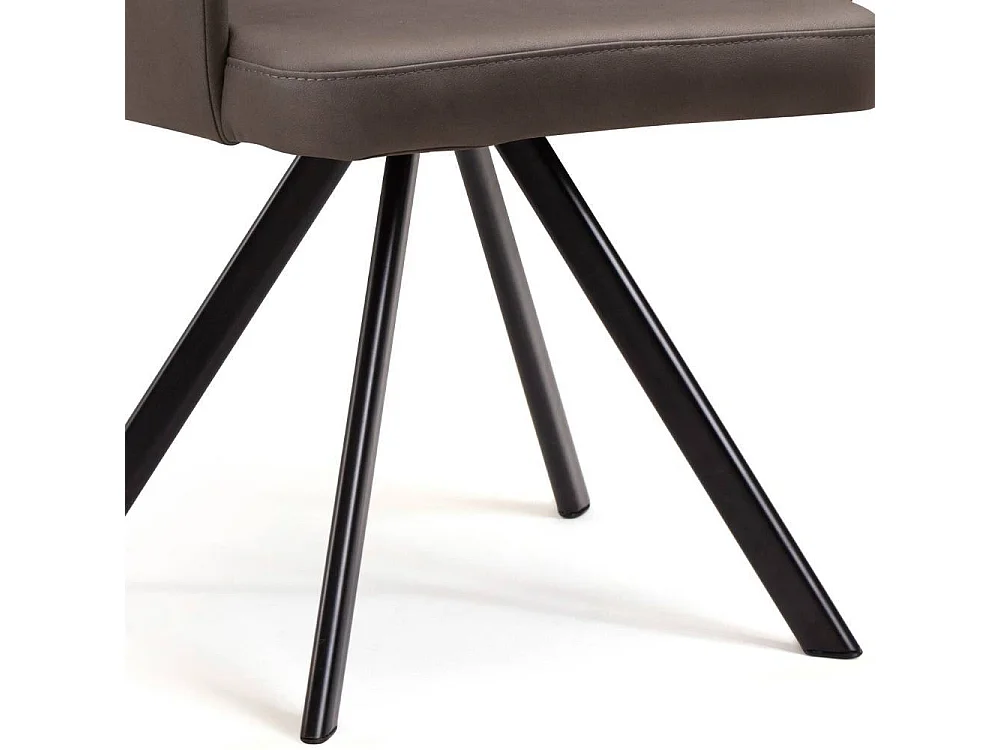 Armlehnstuhl Esszimmerstuhl in Dunkelbraun mit Gestell aus Metall