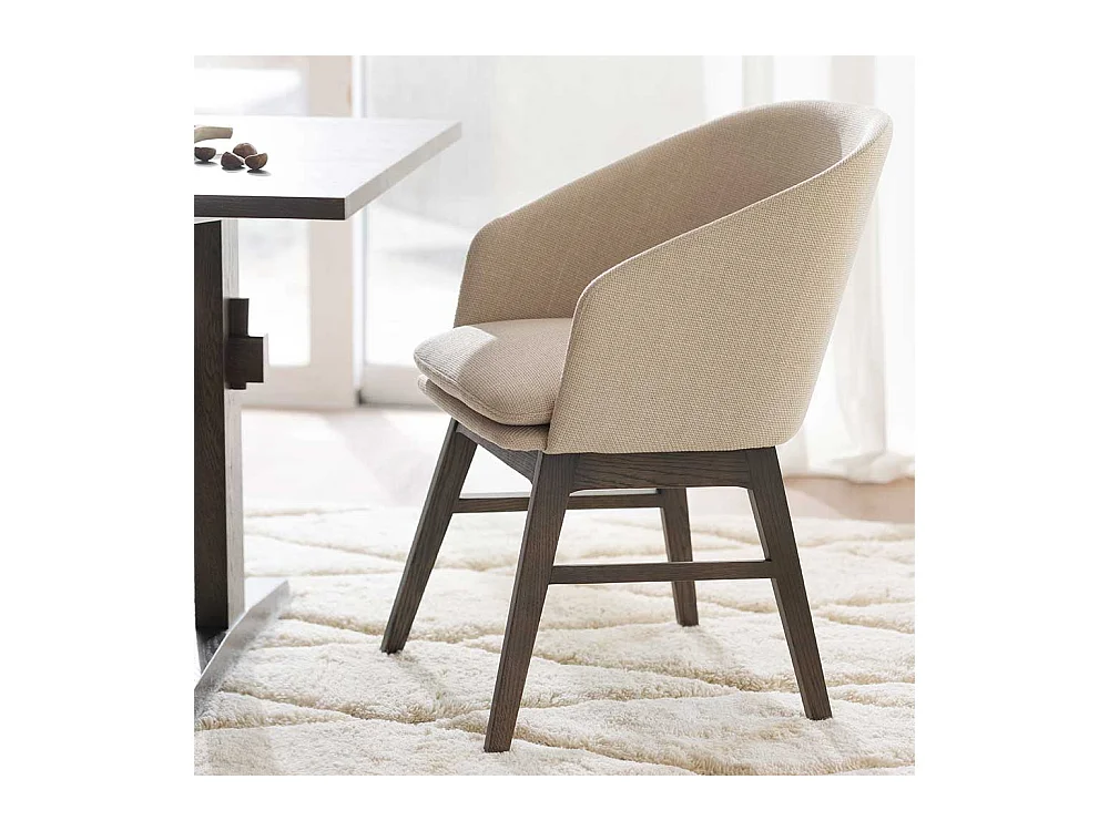 Armlehnenstuhl Set in Beige und Braun Gestell aus Massivholz (2er Set)