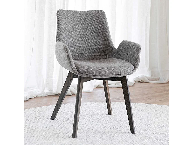 Graue Armlehnstühle mit Gestell aus Massivholz Eiche dunkel (2er Set)