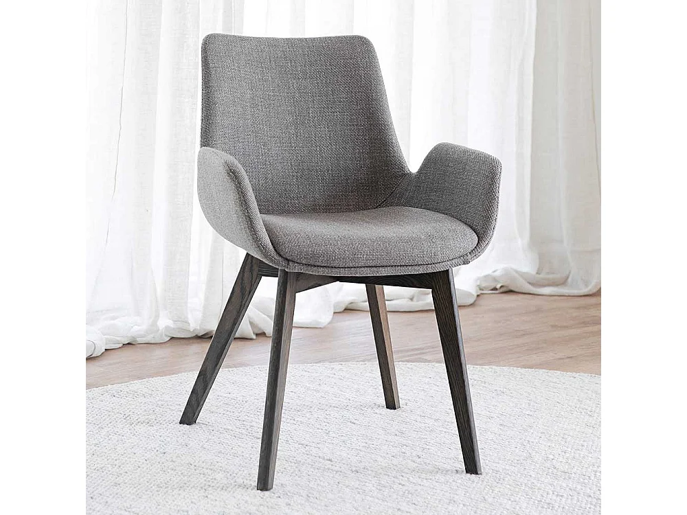 Graue Armlehnstühle mit Gestell aus Massivholz Eiche dunkel (2er Set)