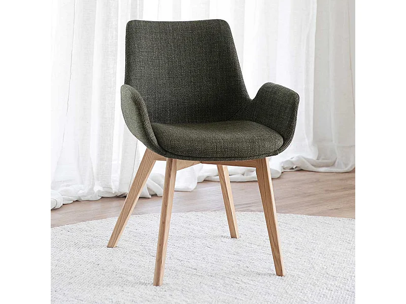 Esszimmerarmlehnstuhl in Dunkelgrün Eichefarben (2er Set)