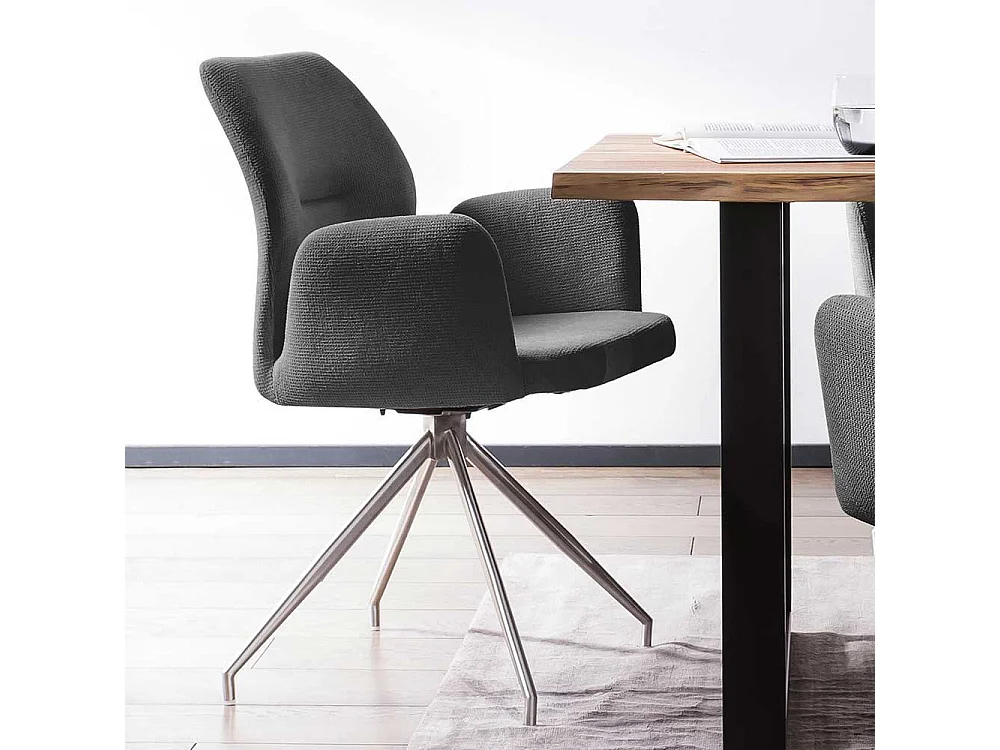 Drehstuhl für Esszimmer in Dunkelgrau und Silber Armlehnen