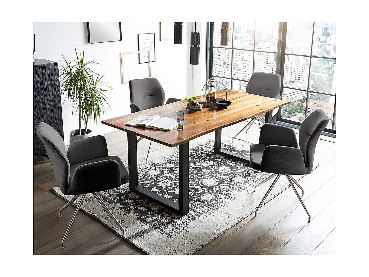 Drehstuhl für Esszimmer in Dunkelgrau und Silber Armlehnen