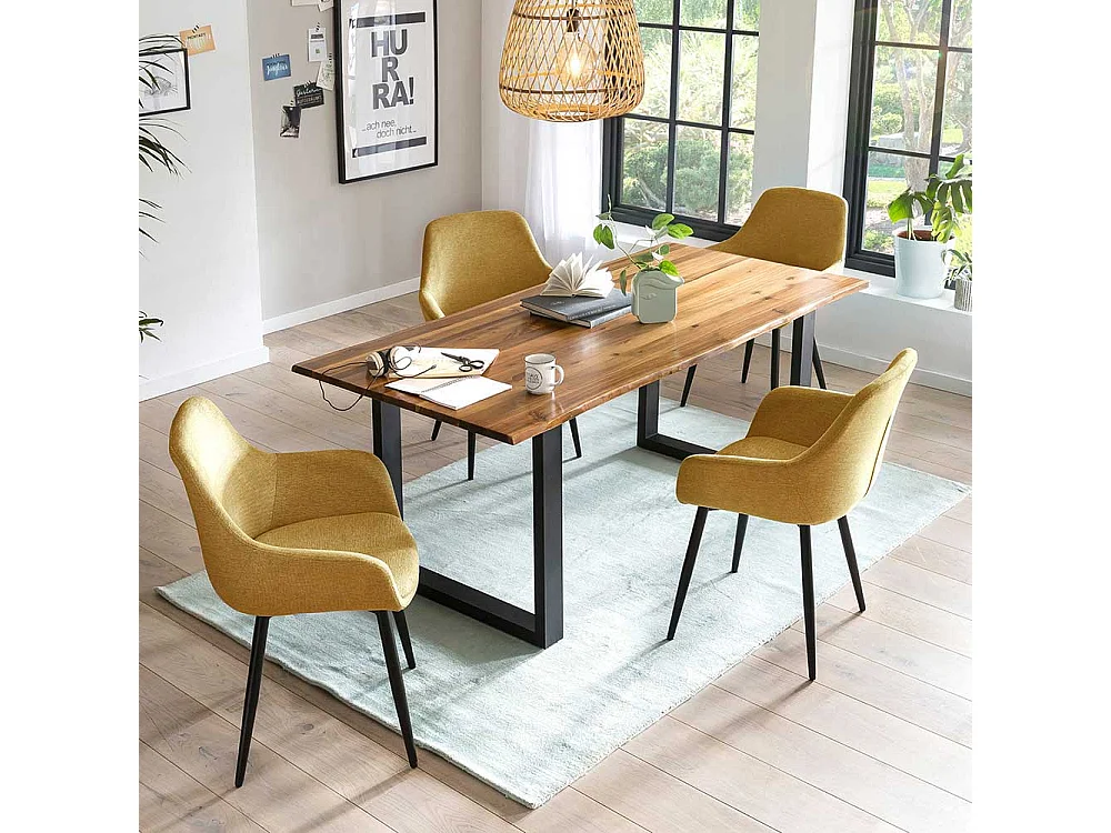 Armlehn Stühle in Gelb und Schwarz Stoffbezug (2er Set)