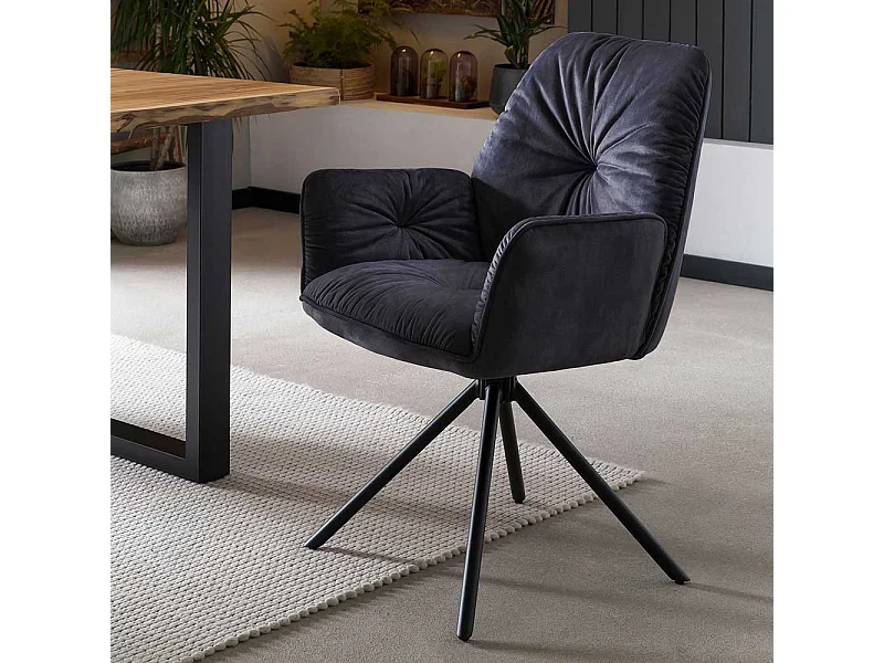 Drehbarer Armlehnstuhl in Schwarz Gestell aus Metall