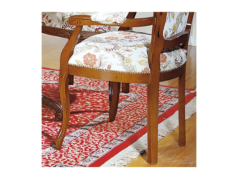 Barock Armlehnenstuhl in Beige gemustert Stoff Nussbaumfarben