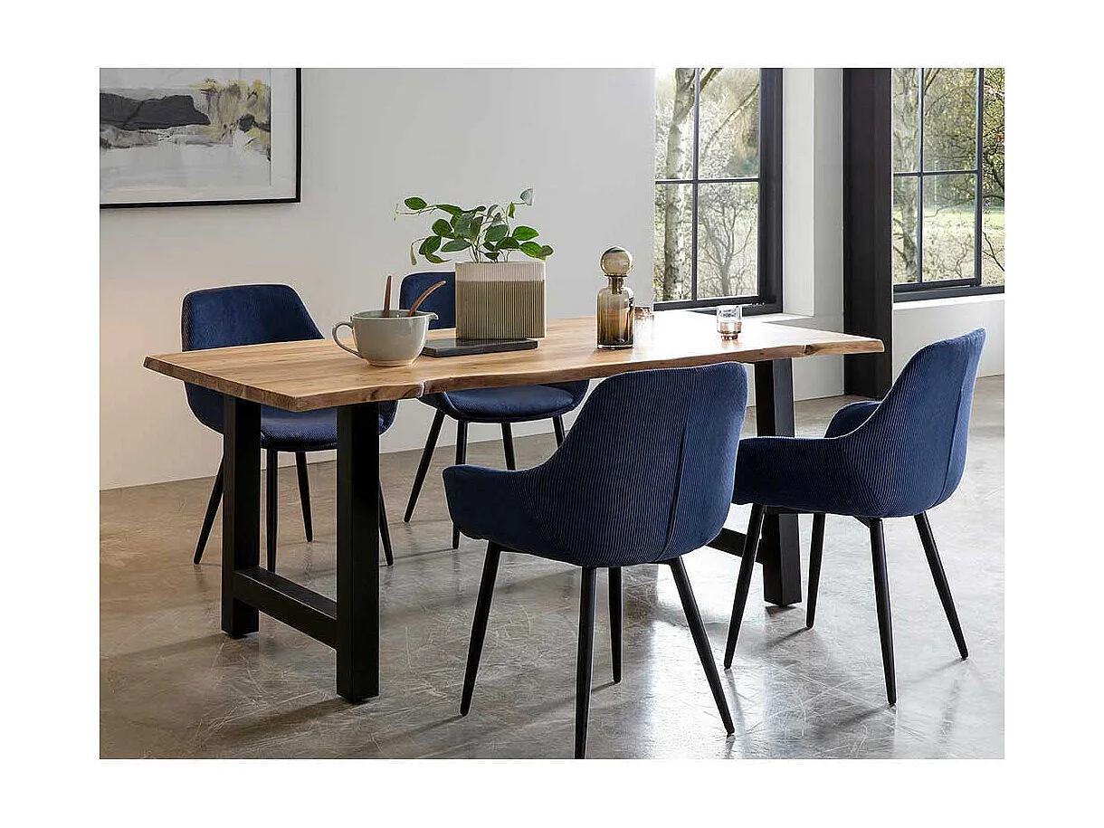 Cord Esstisch Stühle in Dunkelblau schwarzes Metallgestell (2er Set)