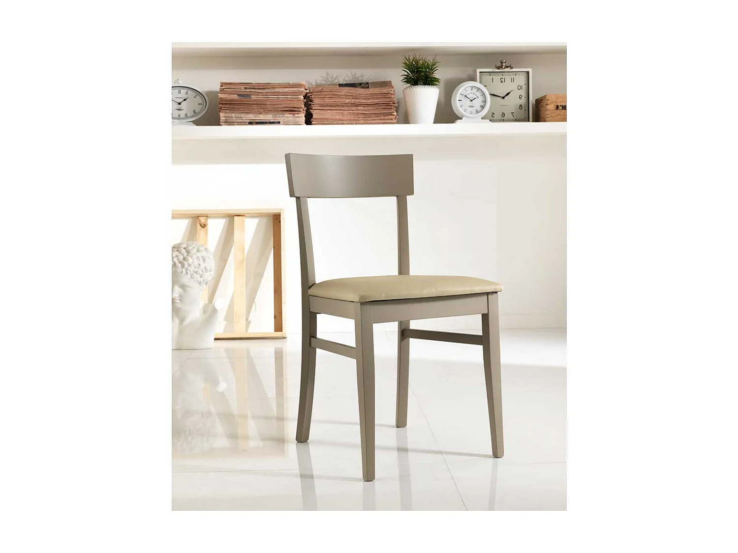 Esstischstuhl in Taupe Buche massiv Kunstleder (2er Set)