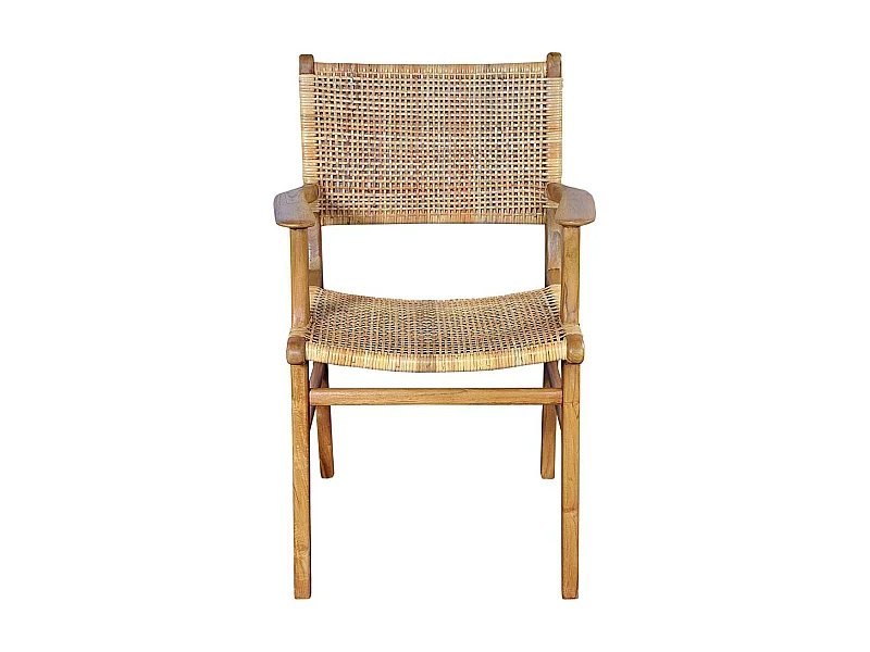 Armlehnstuhl aus Teak Massivholz und Rattan 45 cm Sitzhöhe