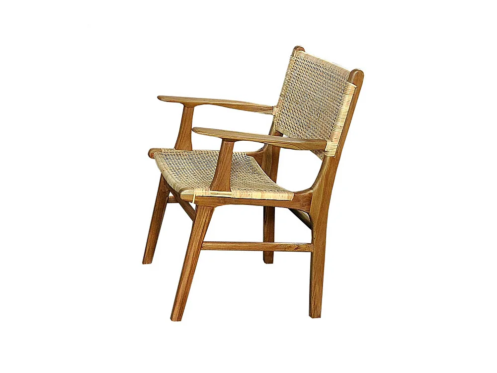 Armlehnstuhl aus Teak Massivholz und Rattan 45 cm Sitzhöhe