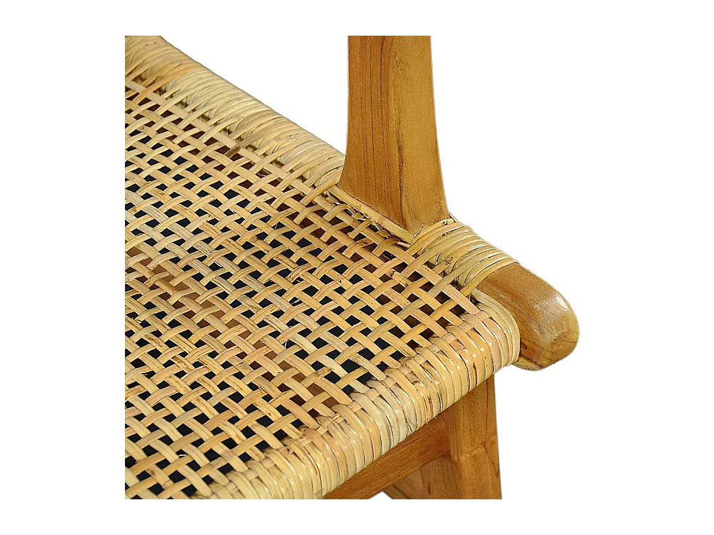 Armlehnstuhl aus Teak Massivholz und Rattan 45 cm Sitzhöhe