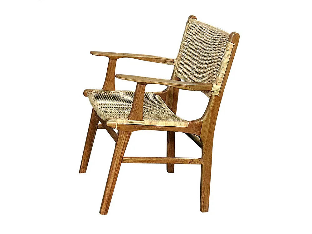 Armlehnstuhl aus Teak Massivholz und Rattan 45 cm Sitzhöhe