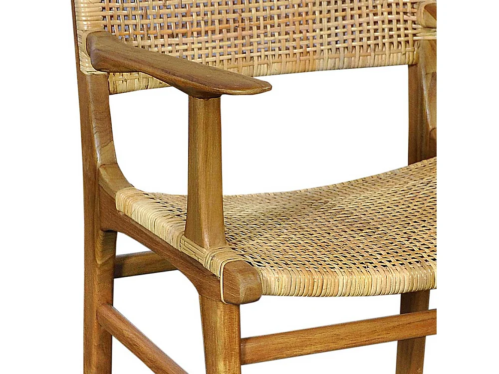 Armlehnstuhl aus Teak Massivholz und Rattan 45 cm Sitzhöhe