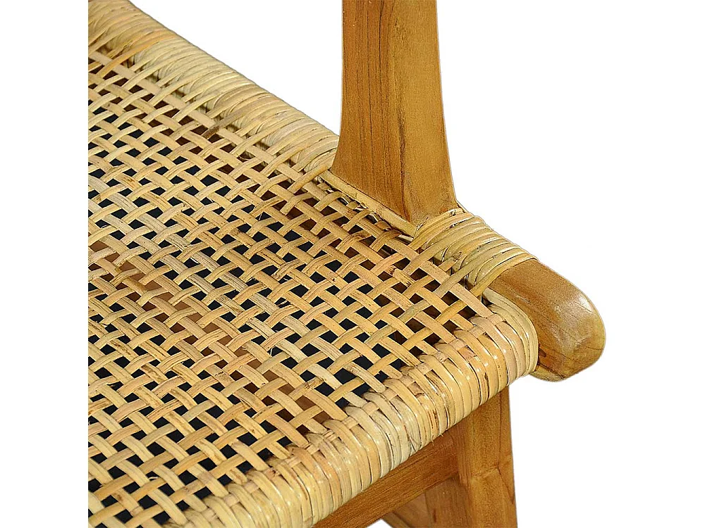 Armlehnstuhl aus Teak Massivholz und Rattan 45 cm Sitzhöhe