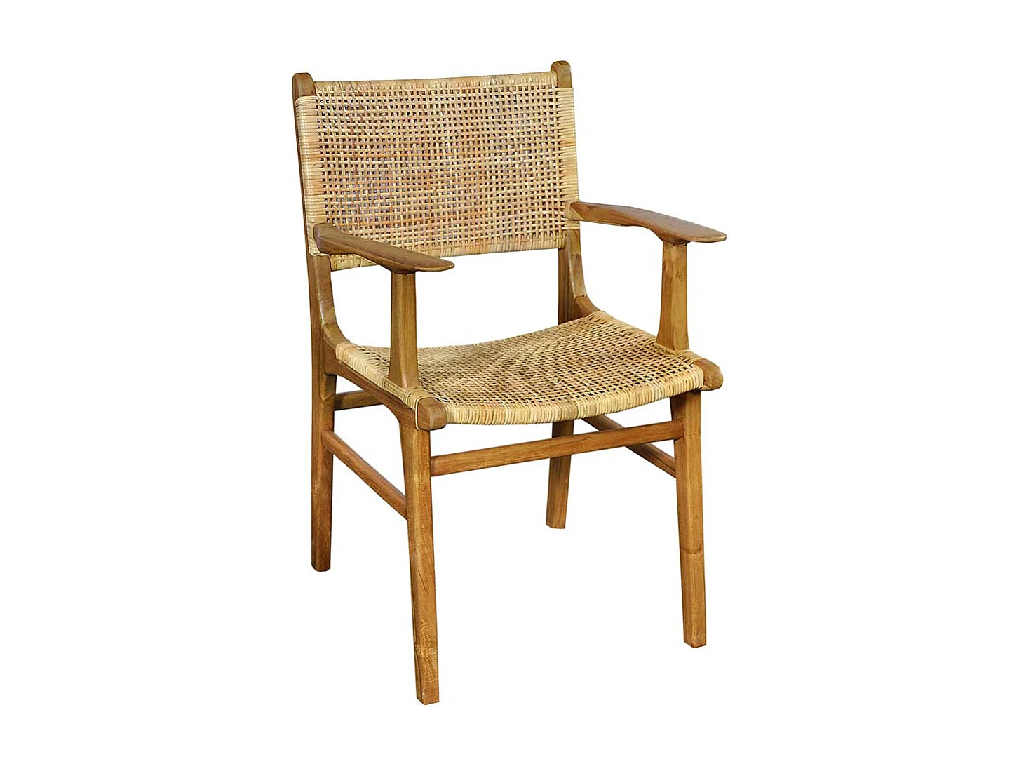Armlehnstuhl aus Teak Massivholz und Rattan 45 cm Sitzhöhe