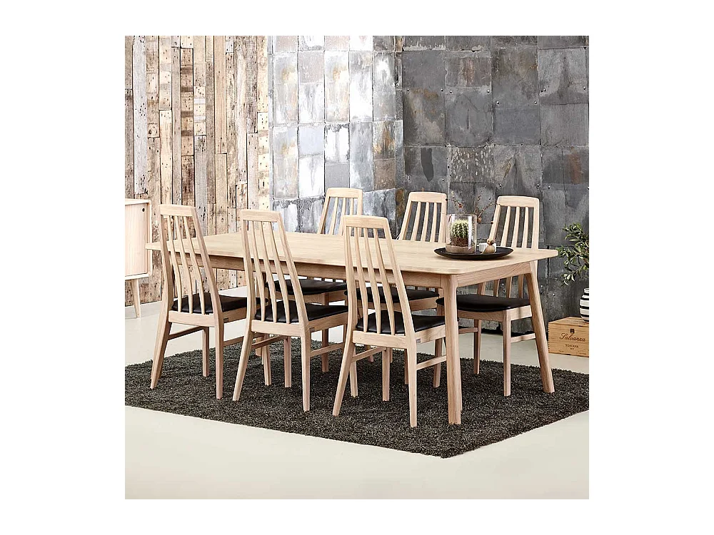 Stuhl Set aus Eiche massiv Bianco geölt Leder Schwarz (2er Set)