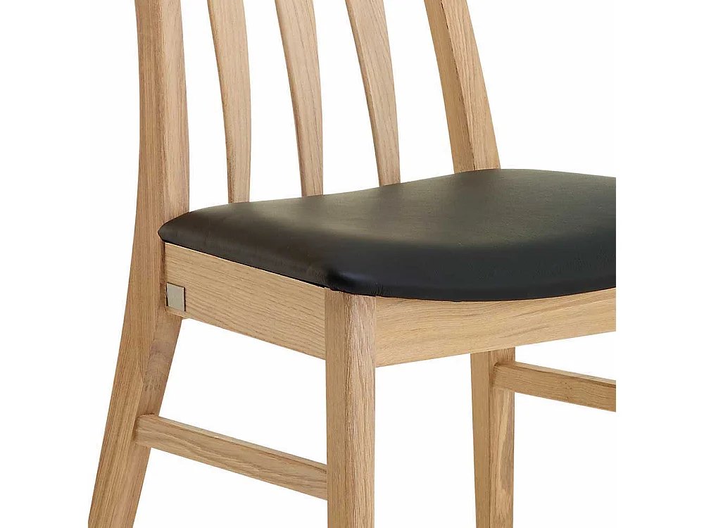 Stuhl Set aus Eiche massiv Bianco geölt Leder Schwarz (2er Set)