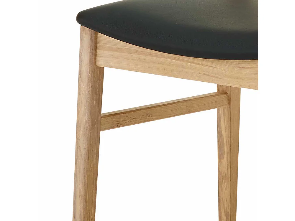 Stuhl Set aus Eiche massiv Bianco geölt Leder Schwarz (2er Set)