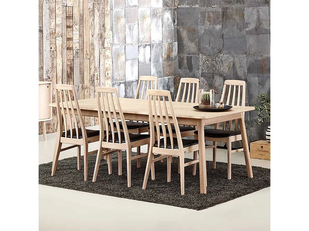 Stuhl Set aus Eiche massiv Bianco geölt Leder Schwarz (2er Set)