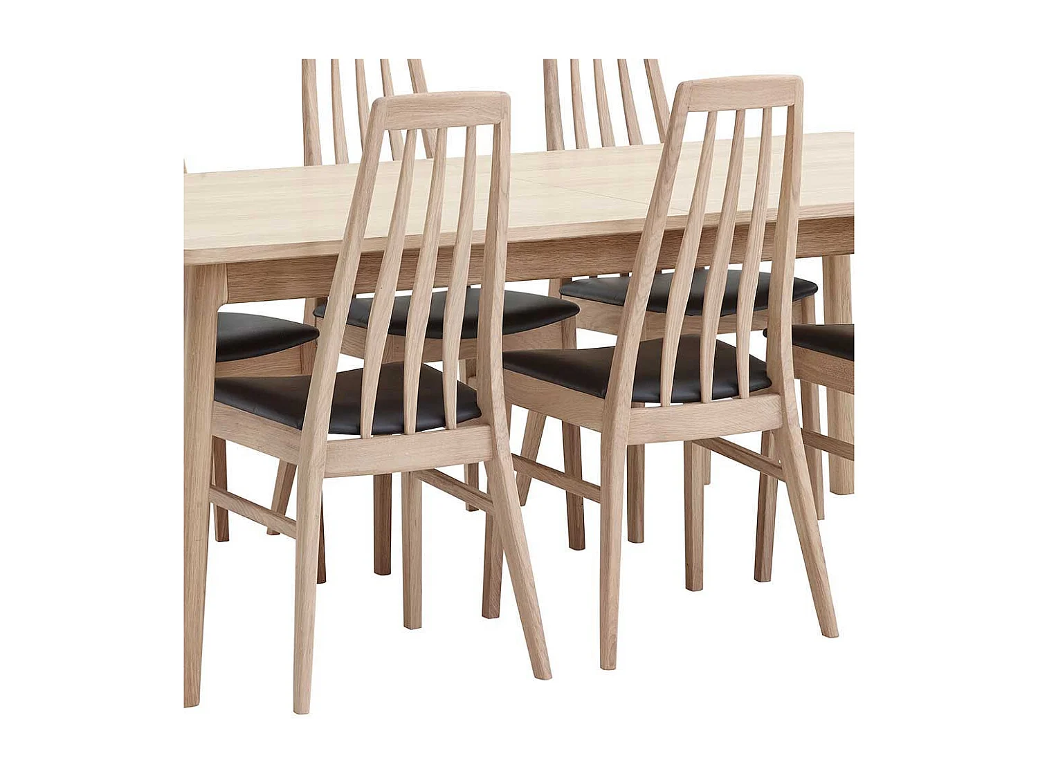 Stuhl Set aus Eiche massiv Bianco geölt Leder Schwarz (2er Set)