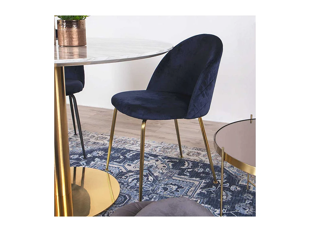 Esszimmer Stühle in Dunkelblau Samt Retrostil (2er Set)