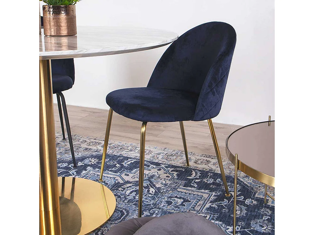 Esszimmer Stühle in Dunkelblau Samt Retrostil (2er Set)