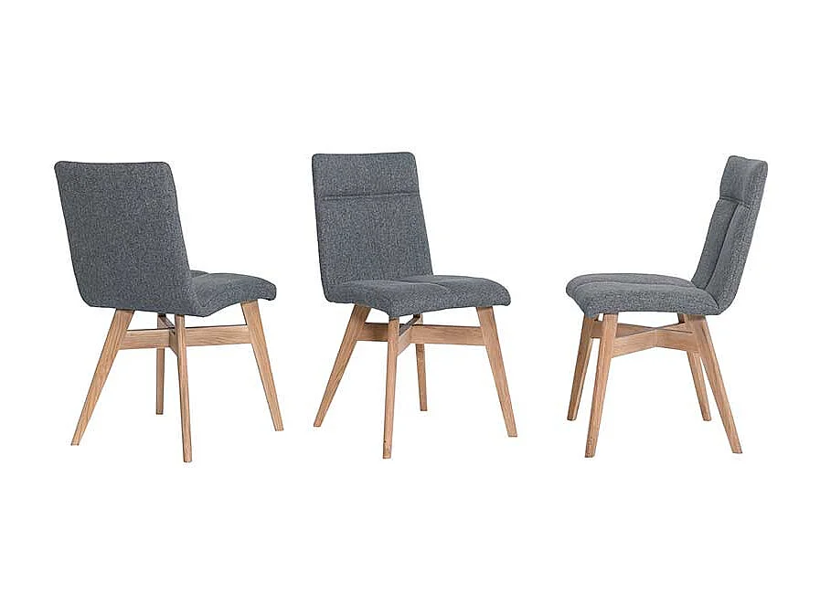 2 Stühle in Grau Webstoff Massivholzgestell aus Eiche (2er Set)