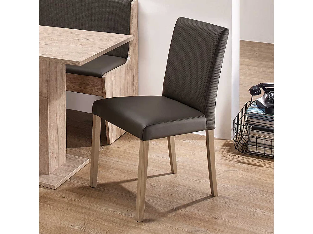 Esstischstuhl in Anthrazit Kunstleder Holzbeine (2er Set)