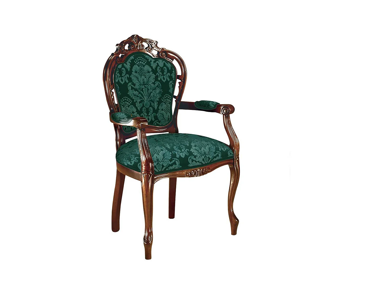 Polster Armlehnstuhl in Grün & Nussbaumfarben Barockstil