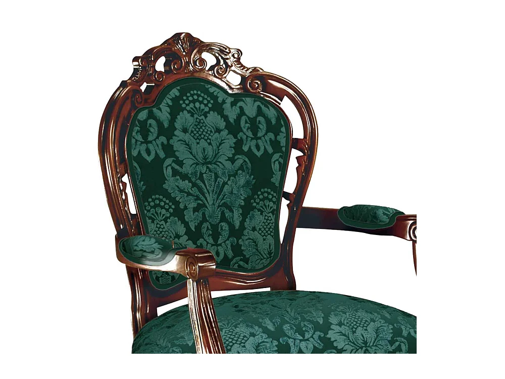 Polster Armlehnstuhl in Grün & Nussbaumfarben Barockstil