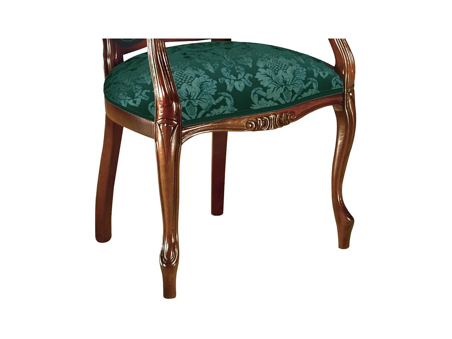 Polster Armlehnstuhl in Grün & Nussbaumfarben Barockstil