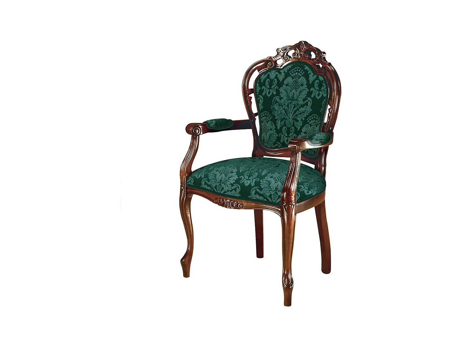 Polster Armlehnstuhl in Grün & Nussbaumfarben Barockstil