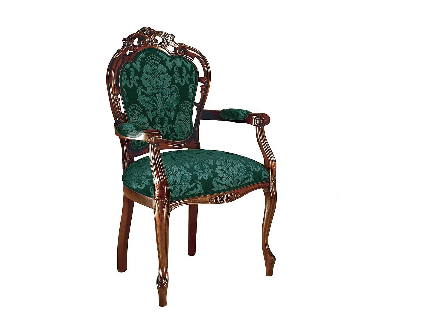 Polster Armlehnstuhl in Grün & Nussbaumfarben Barockstil