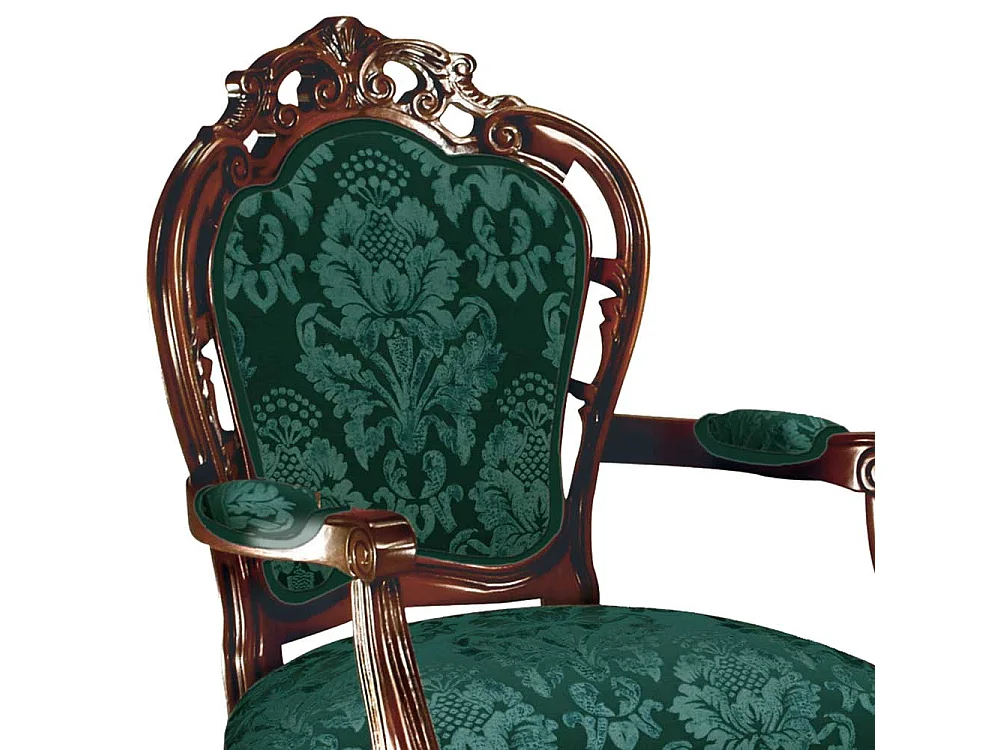 Polster Armlehnstuhl in Grün & Nussbaumfarben Barockstil