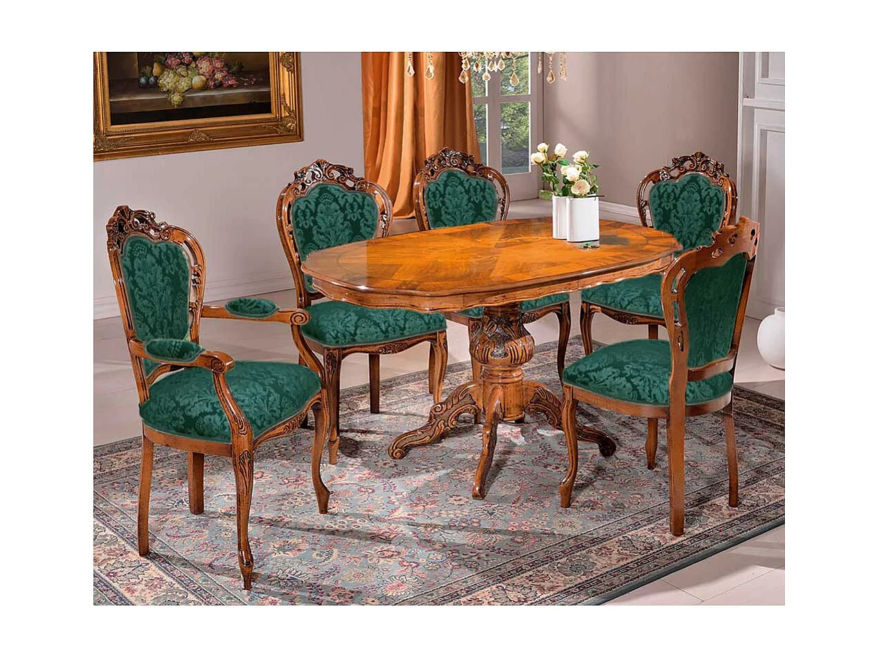 Polster Armlehnstuhl in Grün & Nussbaumfarben Barockstil