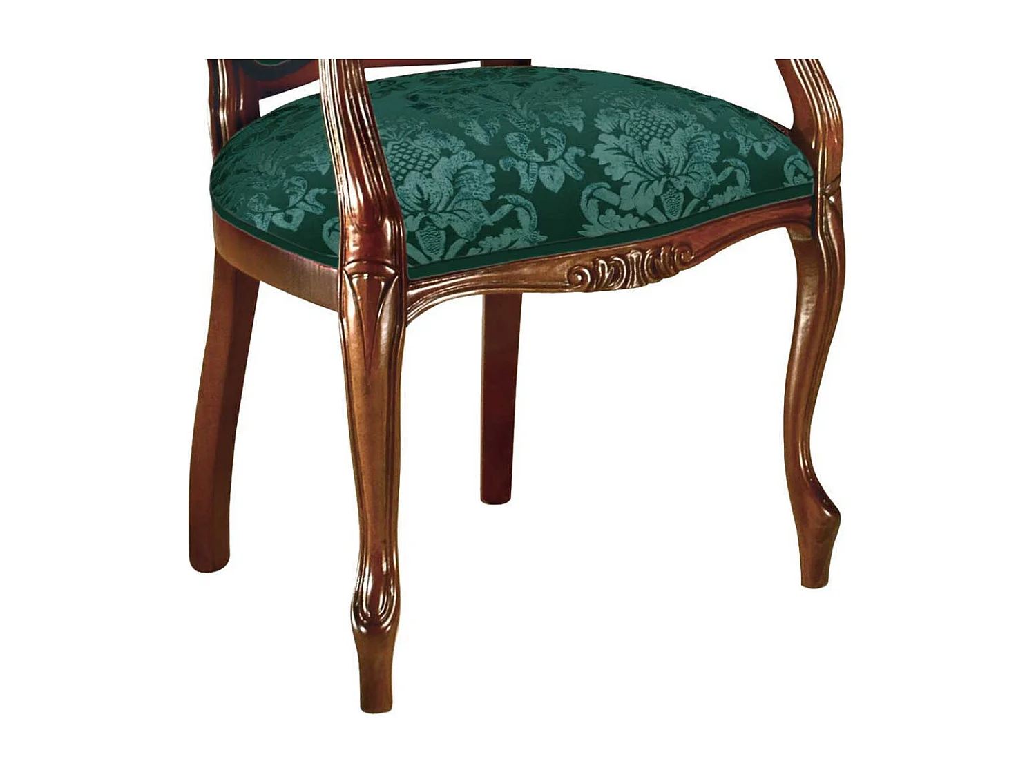 Polster Armlehnstuhl in Grün & Nussbaumfarben Barockstil