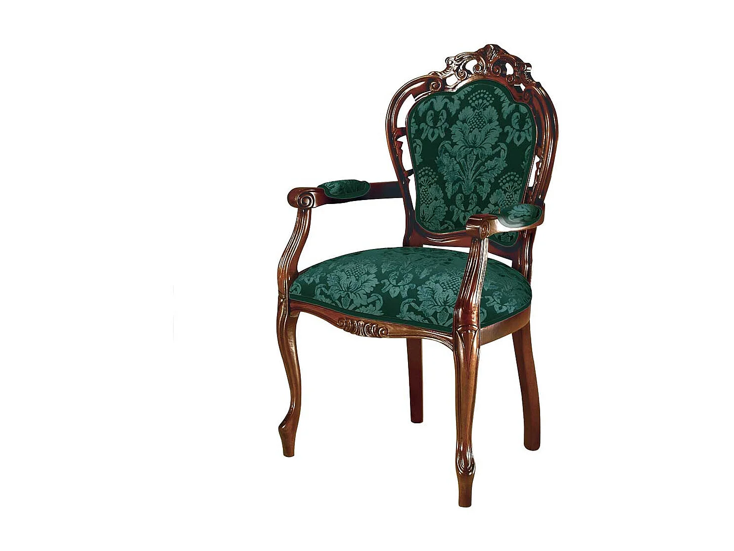 Polster Armlehnstuhl in Grün & Nussbaumfarben Barockstil