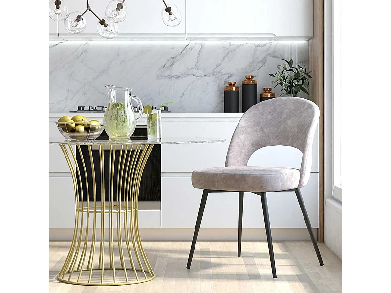 Samtvelours Stuhl hellgrau im Retrostil Gestell aus Metall