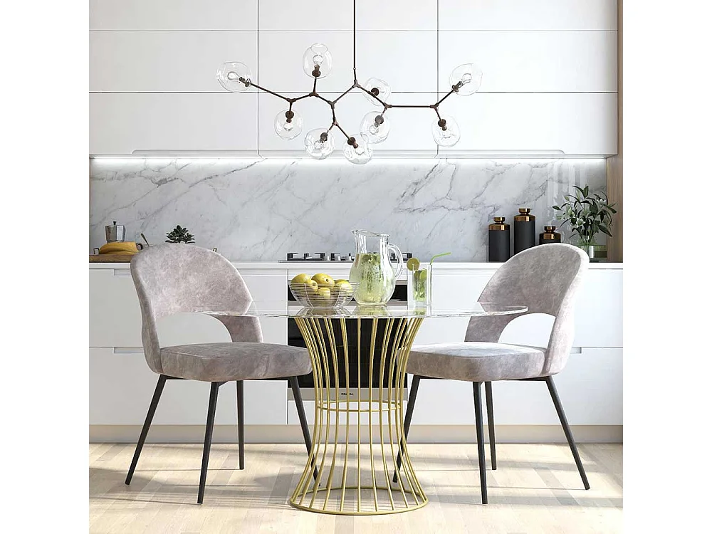 Samtvelours Stuhl hellgrau im Retrostil Gestell aus Metall