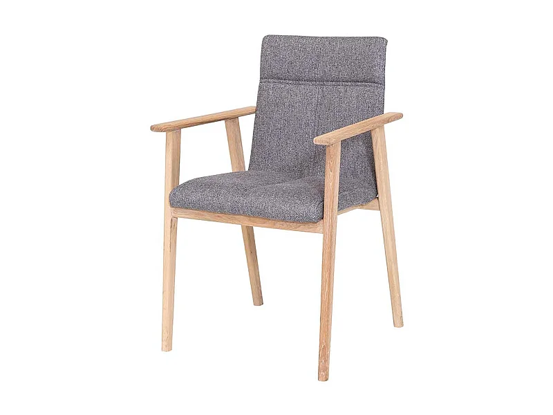 Armlehnstuhl in Grau Webstoff Eiche Bianco massiv