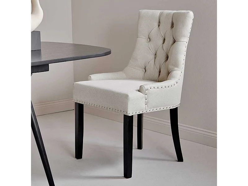 Polsterstuhl Esszimmer Stuhl in Beige mit Ziernieten