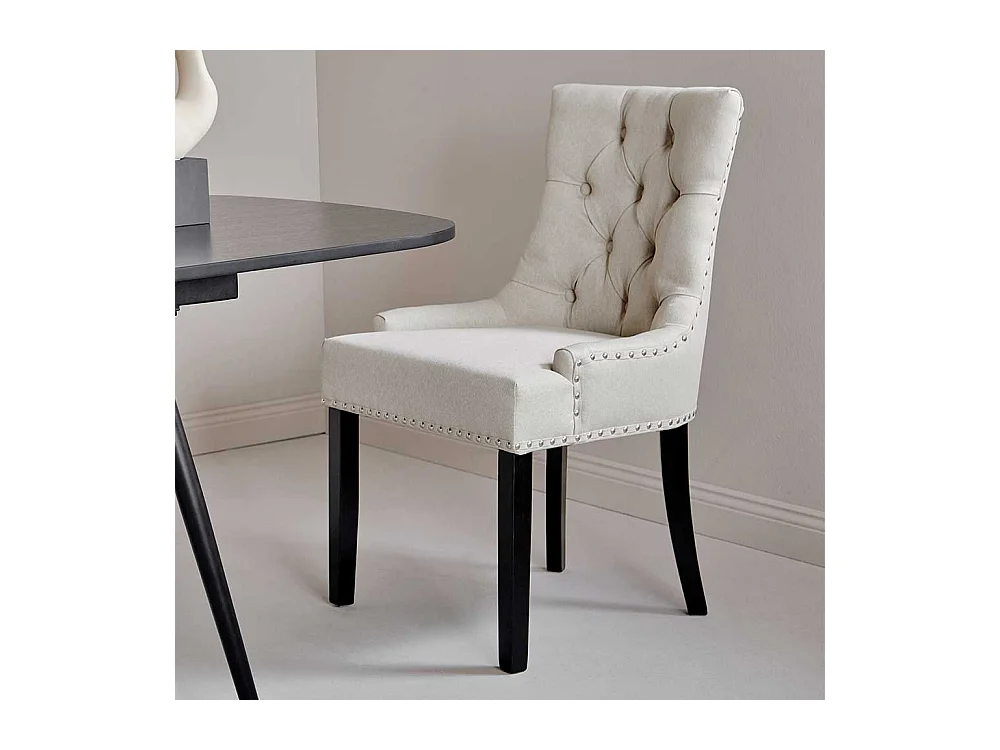 Polsterstuhl Esszimmer Stuhl in Beige mit Ziernieten