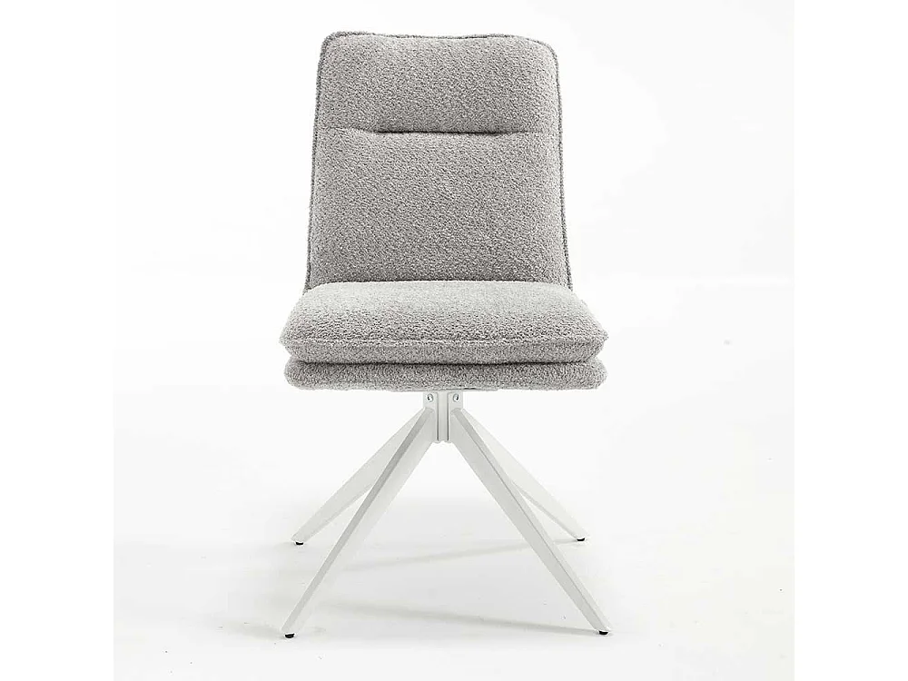 Helle Polsterstühle in Grau und Weiß Boucle Stoff und Metall (2er Set)