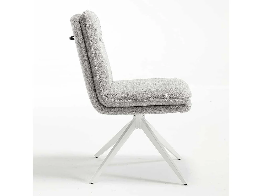 Helle Polsterstühle in Grau und Weiß Boucle Stoff und Metall (2er Set)