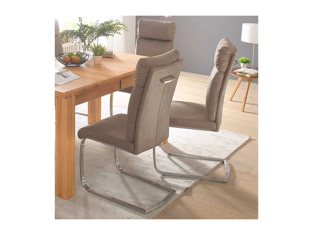 Freischwinger Set in Beige Kunstleder Edelstahl (2er Set)