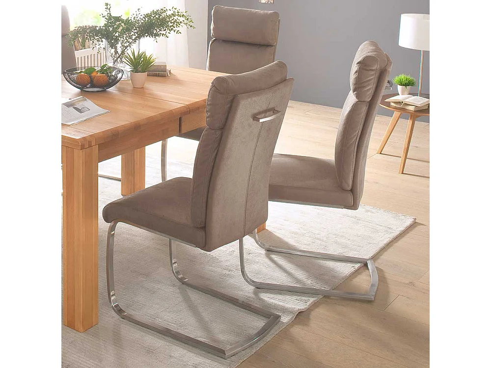 Freischwinger Set in Beige Kunstleder Edelstahl (2er Set)