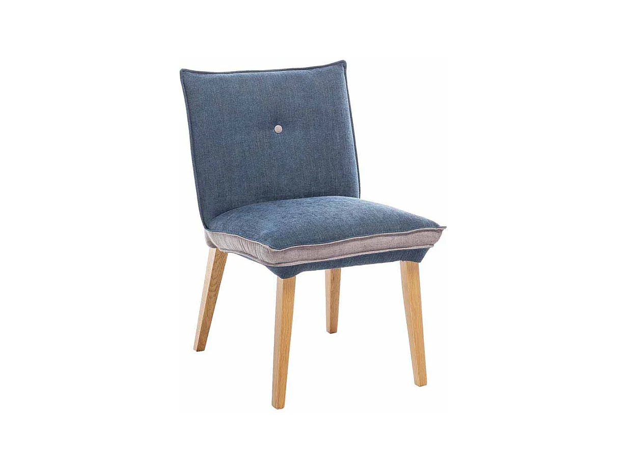 Polsterstuhl in Blau Beige Stoff Holzbeine