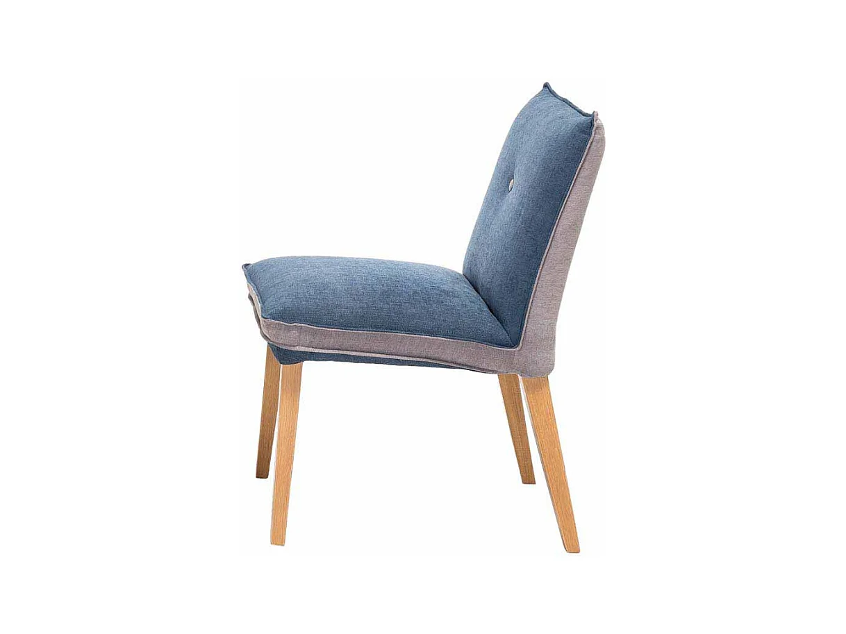 Polsterstuhl in Blau Beige Stoff Holzbeine