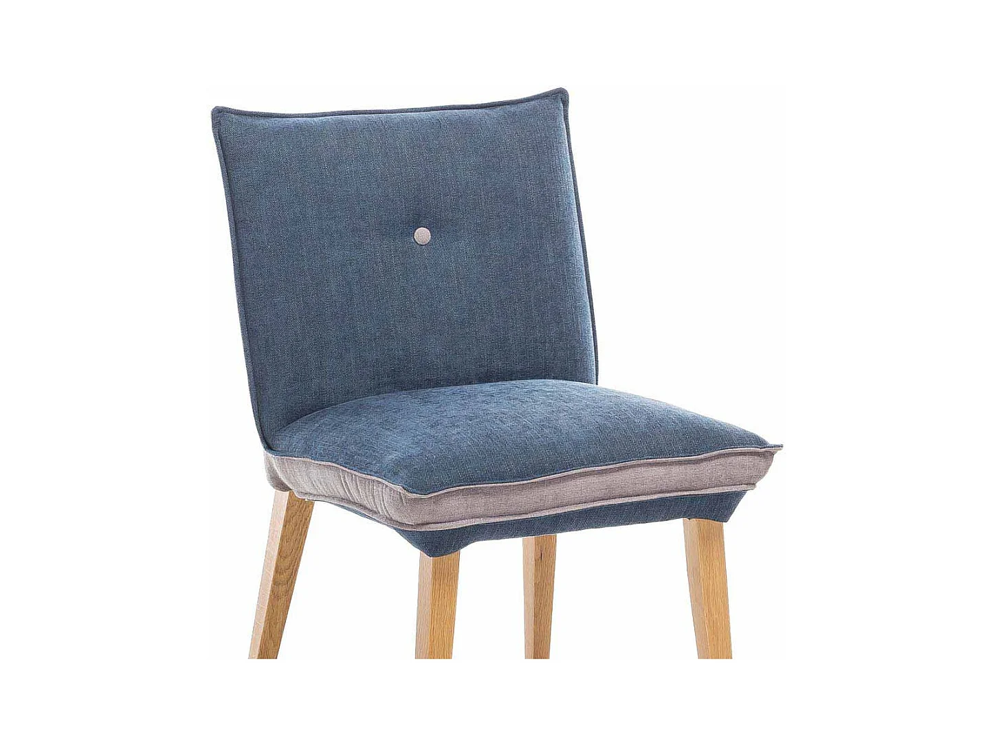 Polsterstuhl in Blau Beige Stoff Holzbeine